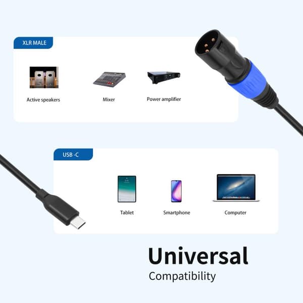 Lydkabel USB-C han til XLR han 2m med 24Bit/96KHz DAC