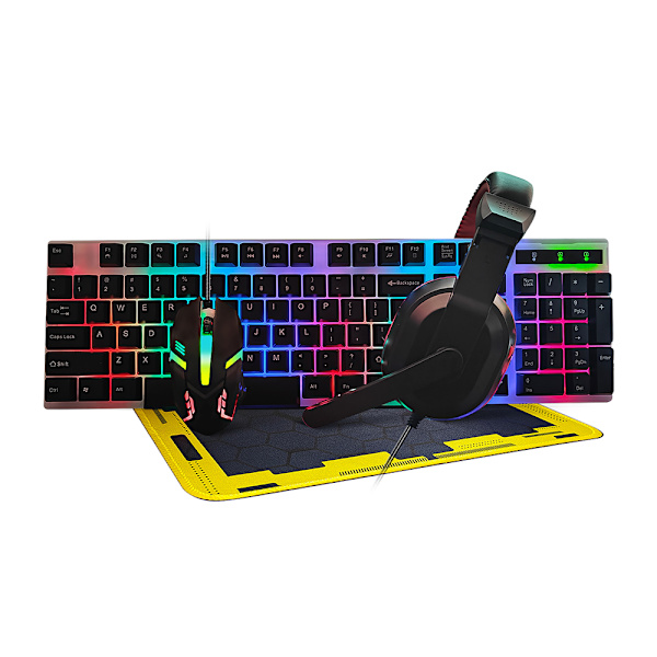 Gamingkit med LED-tangentbord, headset, mus och musmatta