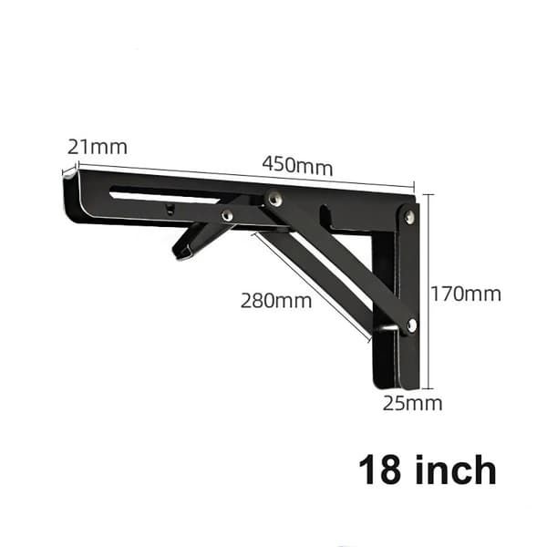 Foldbart beslag 450 x 170 mm - Sort metal til vægmontering