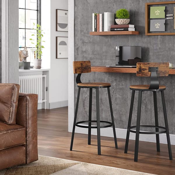 Barstolar med ryggstöd 73 cm hög sits 2-pack - Rustik Brun och