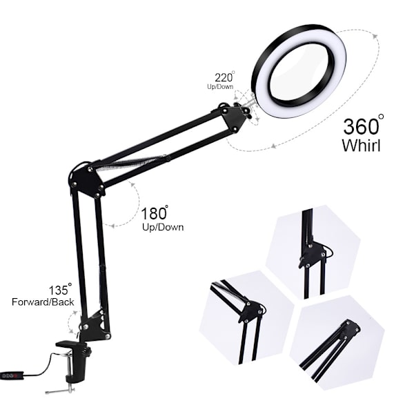 Förstoringsglas med LED Ring Svart