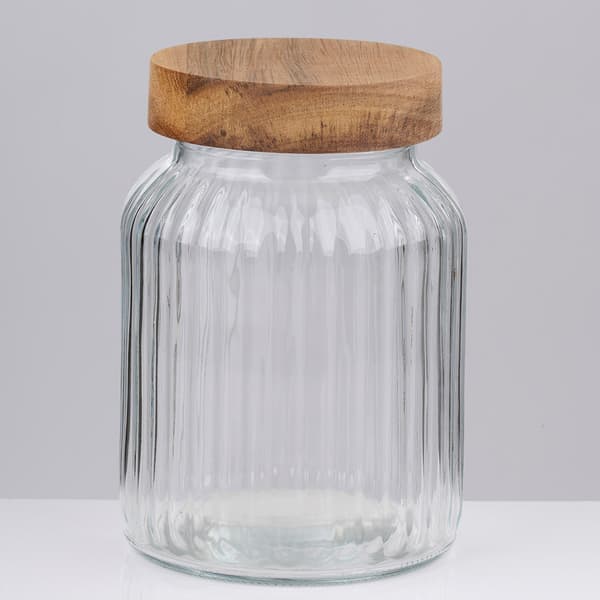 Glasburk med trälock, ca 1000 ml