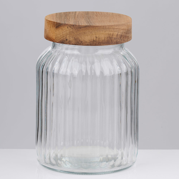 Glaskrukke med trælåg, ca. 1000 ml