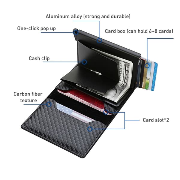 PopUp-lompakko RFID-suojalla - tummansininen