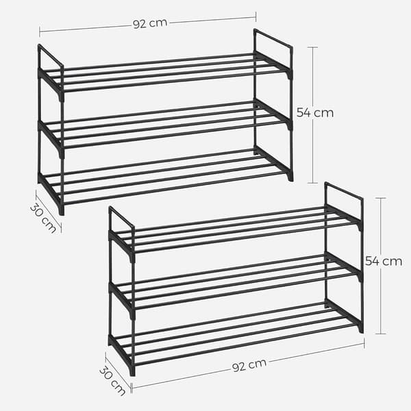 Skohylla i metall med 3 hyllplan 2-pack – Svart