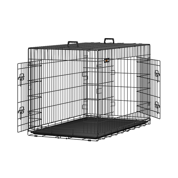 Foldbart hundebur med dobbeltdøre 122 × 74,5 × 80,5 cm – Sort