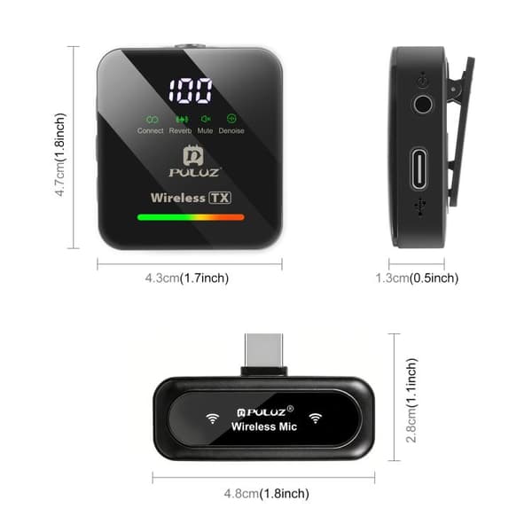 Trådløs lavaliermikrofon / myggemikrofon USB-C med 4 mikrofoner