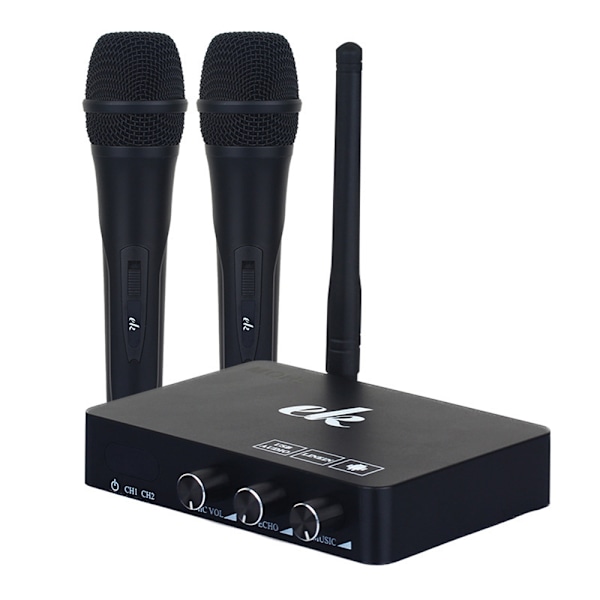 Karaokemaskine / karaokemixer med to trådløse mikrofoner og sma