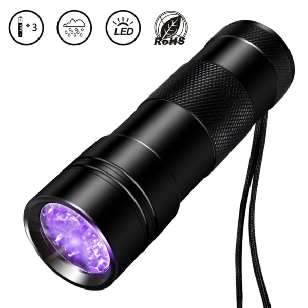 12-LED UV-taskulamppu - ultraviolettivalo pisteiden havaitsemis