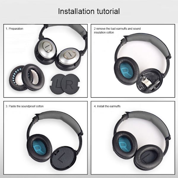 Bløde ørepuder til Bose QC2 / QC15 / AE2 / QC25 / QC35 - Sort