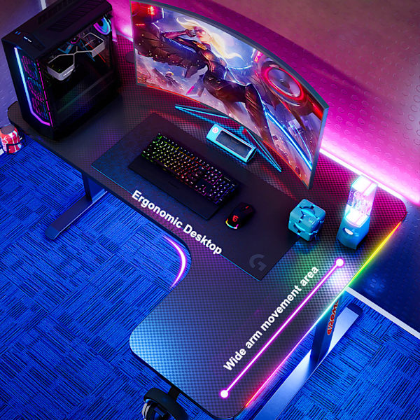 Vänstersvängt Gamingbord med kolfibertextur - Svart