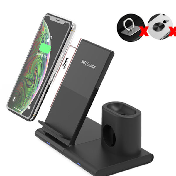 3-i-1 trådlöst laddningsställ för iPhone, Airpods och Apple Wat