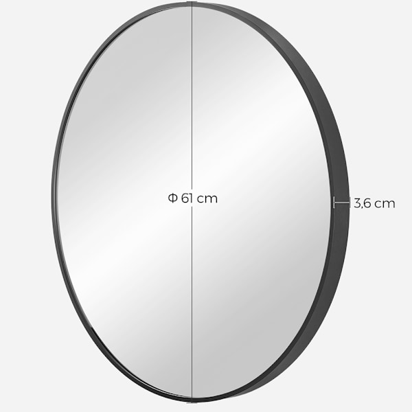 Peili Ø 61 cm, pyöreä, musta, kosteudenkestävä, alumiinikehys