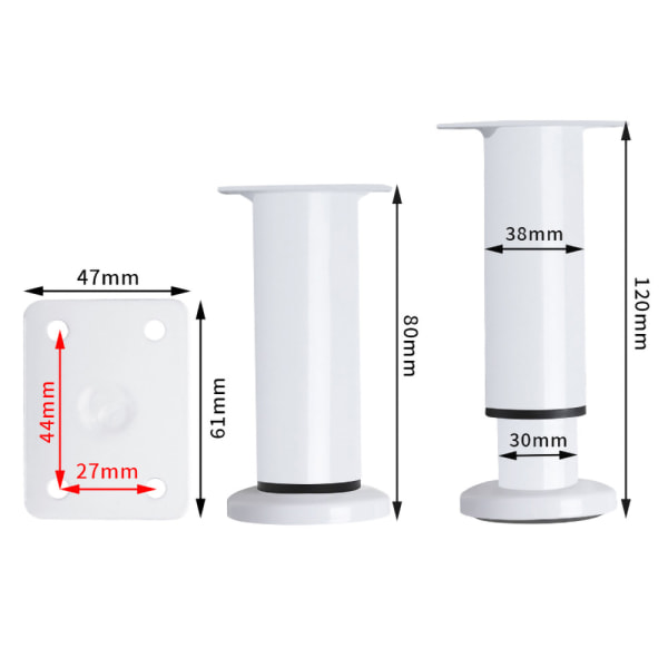 Höj- och sänkbart möbelben 8-12cm -Vit