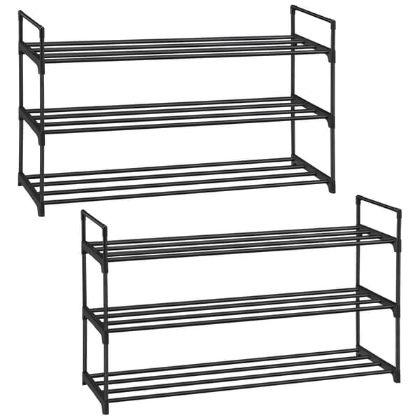 Skohylla i metall med 3 hyllplan 2-pack – Svart