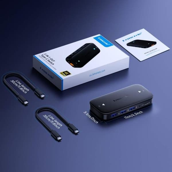 Lemorele KVM-switch H200 USB-C med HDMI 4K 60 Hz og 100 W PD /