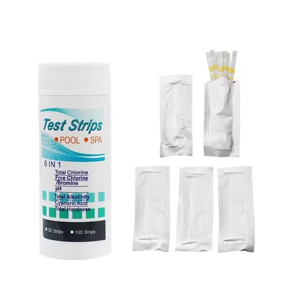 6-i-1 teststickor för pH, klor, brom och alkalinitet - 50-pack
