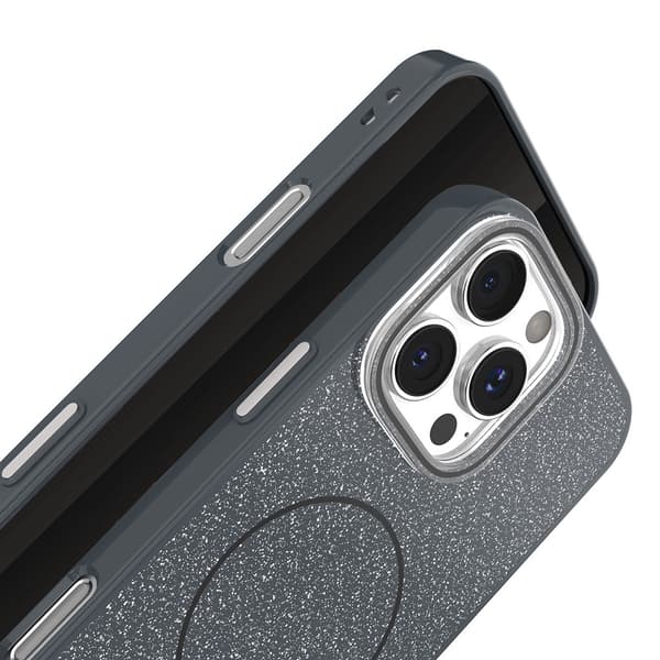 Glitrende etui til iPhone 14 Pro med MagSafe og metalknapper -