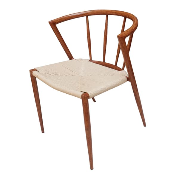 Matstol med karmstolsdesign / brun stol med flätad sits i natur