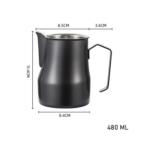 Sort mælkekande i rustfrit stål 480 ml / mælkeskummekande med s