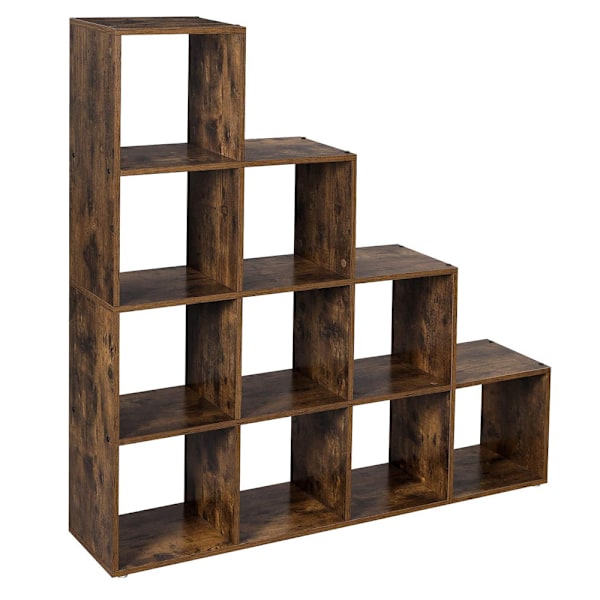 Bokhylla 129,5 x 129,5 x 29 cm – med 10 öppna fack i rustik bru