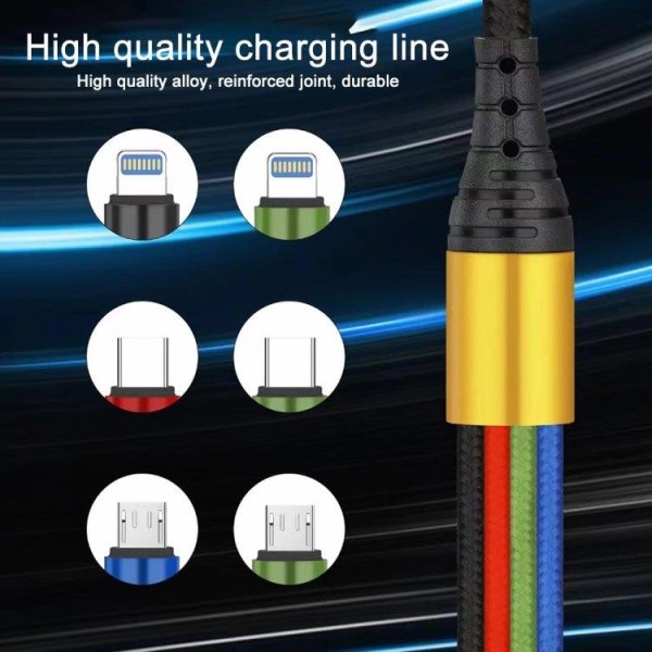4in1 USB-latauskaapeli Micro-USB:llä, USB-C:llä ja 2 Lightning-