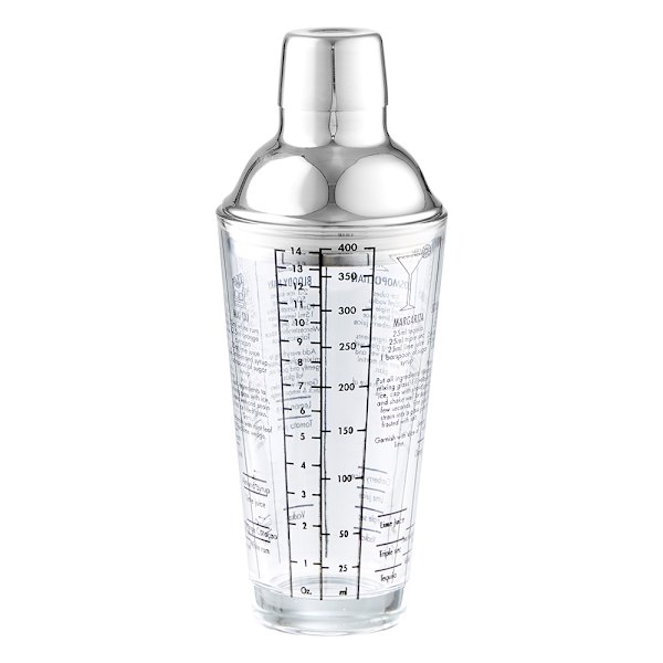 Cocktailshaker i glas 400 ml med recept och måttangivelser
