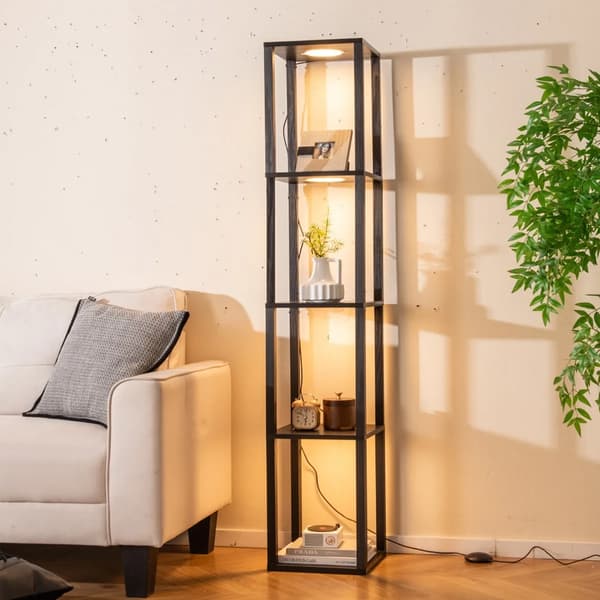 Gulvlampe med hylder og dæmpbart LED-lys
