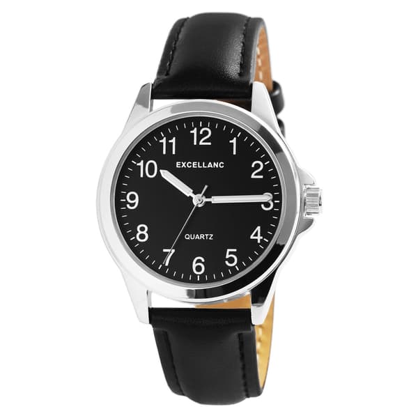 Excellanc miesten rannekello 38 mm – musta/hopea, tekonahkarann