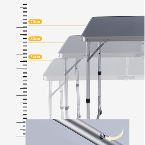 Sammenklappeligt picnicbord i aluminium med justerbar højde