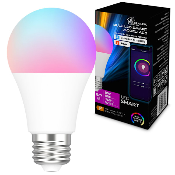 Extralink Smart Life LED-lampa E27 A60 – RGB – WiFi – 2700–6500