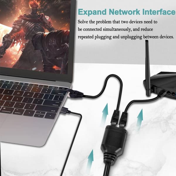 Ethernet-splitter med USB 1xmale til 2xmale