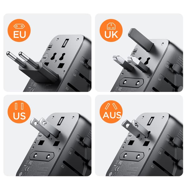 Joyroom Rejseadapter 17W med EU / US / UK / JP / AU / CN - Sort