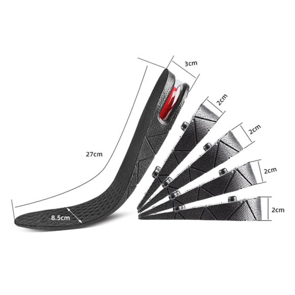Klipbare skoindlæg med forhøjelig hæl - Længde: 225-270mm