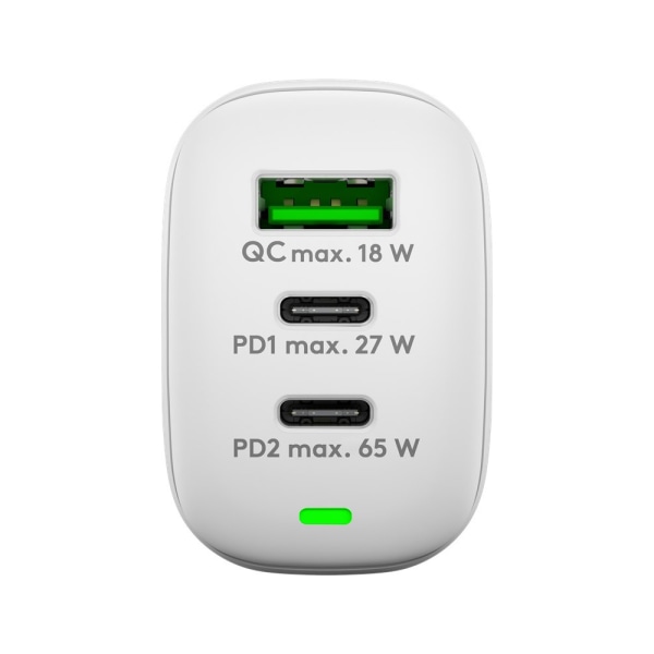 Goobay USB-Laddare med PD GaN 65W 1xUSB & 2xUSB-C - Vit