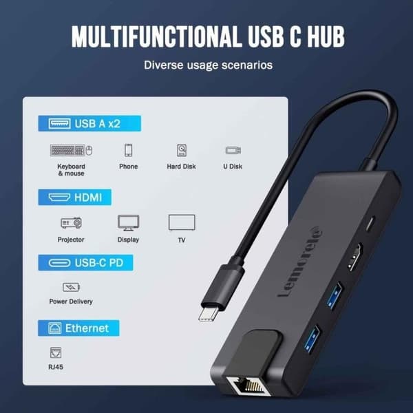 Lemorele TC24L 5-i-1 USB-C-dockningsstation / USB-C-hubb med 4K