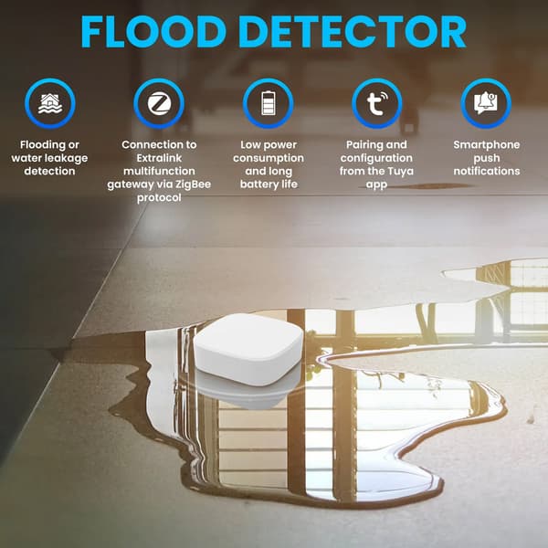 Smart vattensensor med Zigbee, IP66-klassning och dubbelsidig d