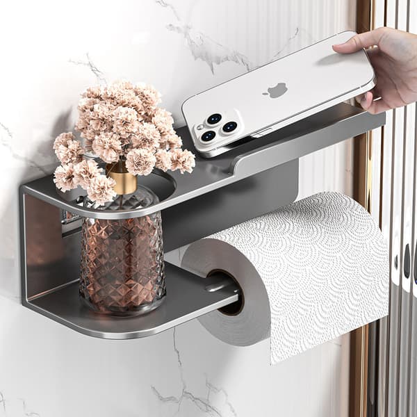 Toiletrulleholder med hylde - Grå