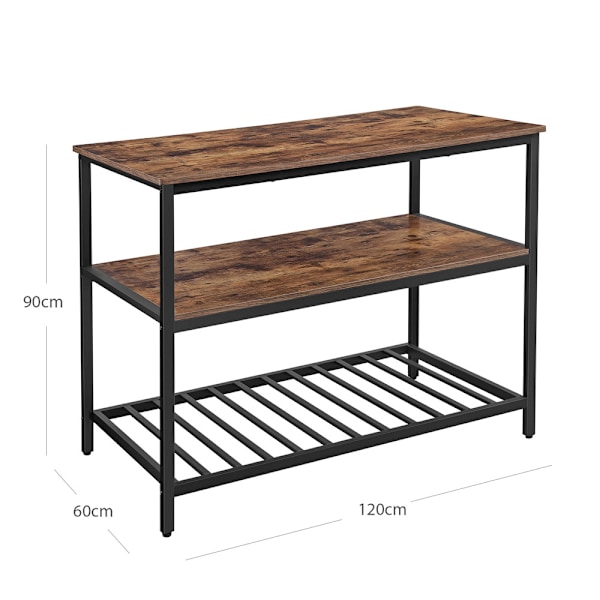 Leivontapöytä / Keittiösaari 2 hyllyllä - Rustic Brown/svart