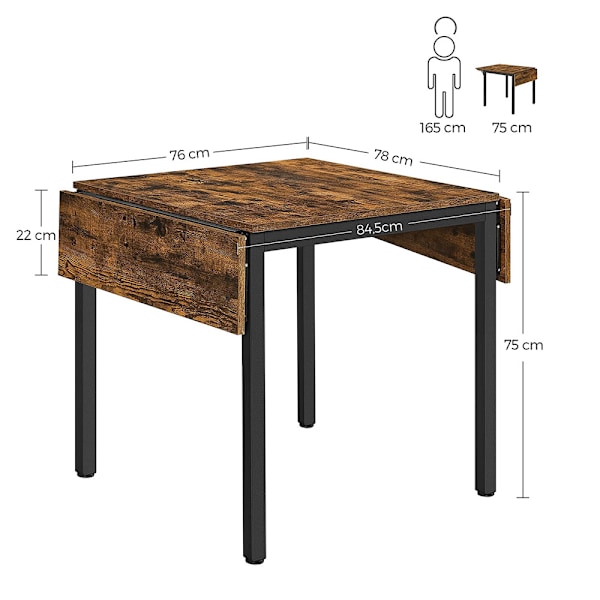 Klapbord til 2-4 personer til små rum - Rustic Brown/Sort