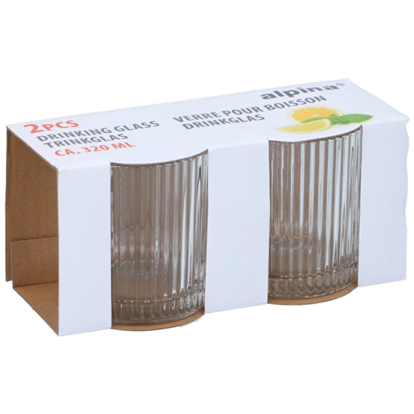 Ribbat dricksglas 320 ml 2-pack / räfflat glas för vatten och d