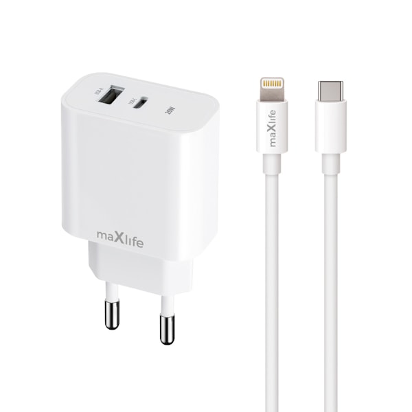 USB-Laddare PD QC 20W med USB och USB-C  + Lightning-Kabel