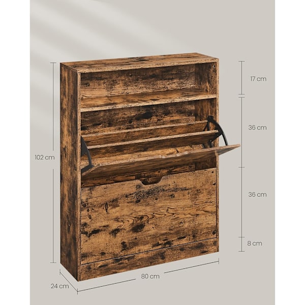 Skoskab med vendbare døre og åbent rum 80 x 24 x 102 cm - Rusti
