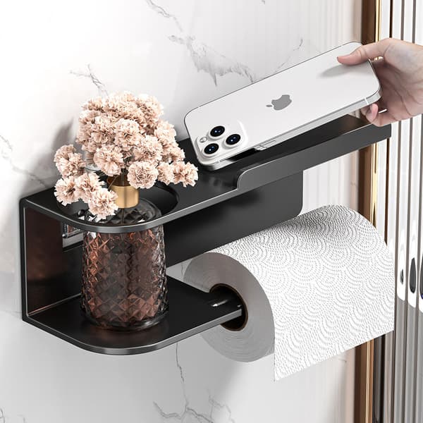 WC-paperirullan pidike hyllyllä - Musta