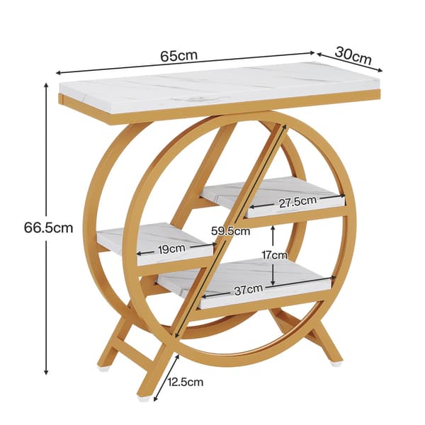 Sidebord med 4 hylder – Kunstmarmor / Guld / Smalt sidebord med
