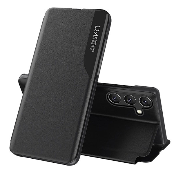 Konstläderfodral med ställ till Samsung Galaxy S25+ - Svart
