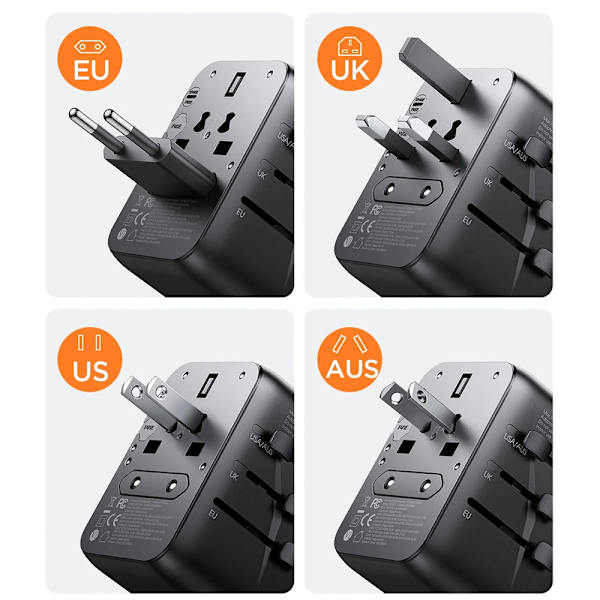 Joyroom Reseadapter 65W med EU / US / JP / AU / UK / CN - Svart