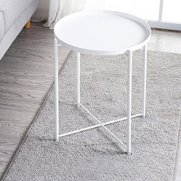 Runt sidobord i pulverlackerad metall 44cm - Vit