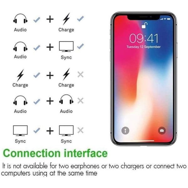 Høretelefon- og ladeadapter Lightning x 2  til Lightning