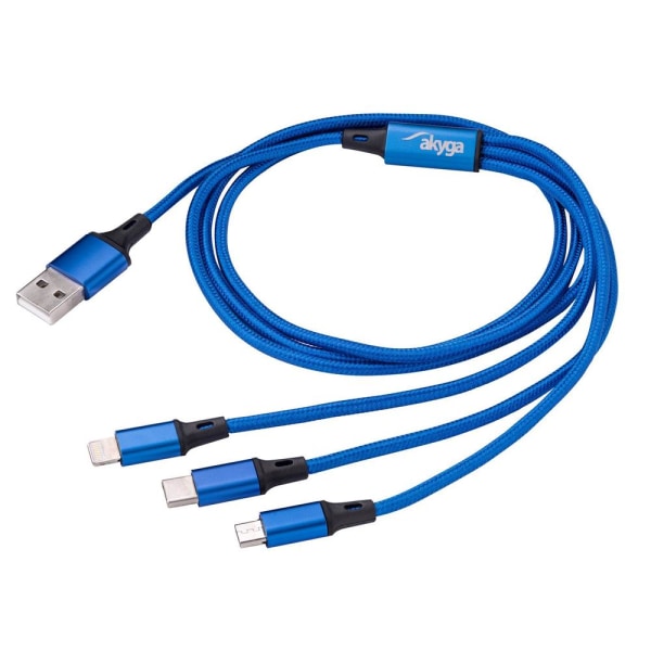 Akyga Latauskaapeli USB-A - Micro-USB+USB-C+Lightning 1,2m - Si